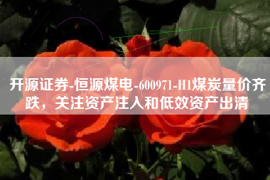 开源证券-恒源煤电-600971-H1煤炭量价齐跌，关注资产注入和低效资产出清