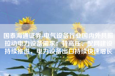 国泰海通证券-电气设备行业国内外共振拉动电力设备需求：特高压、配网建设持续推进，电力设备出口持续快速增长