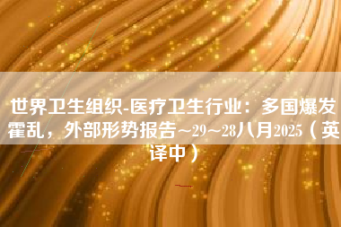 世界卫生组织-医疗卫生行业：多国爆发霍乱，外部形势报告~29~28八月2025（英译中）