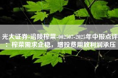 光大证券-涪陵榨菜-002507-2025年中报点评：榨菜需求企稳，增投费用致利润承压
